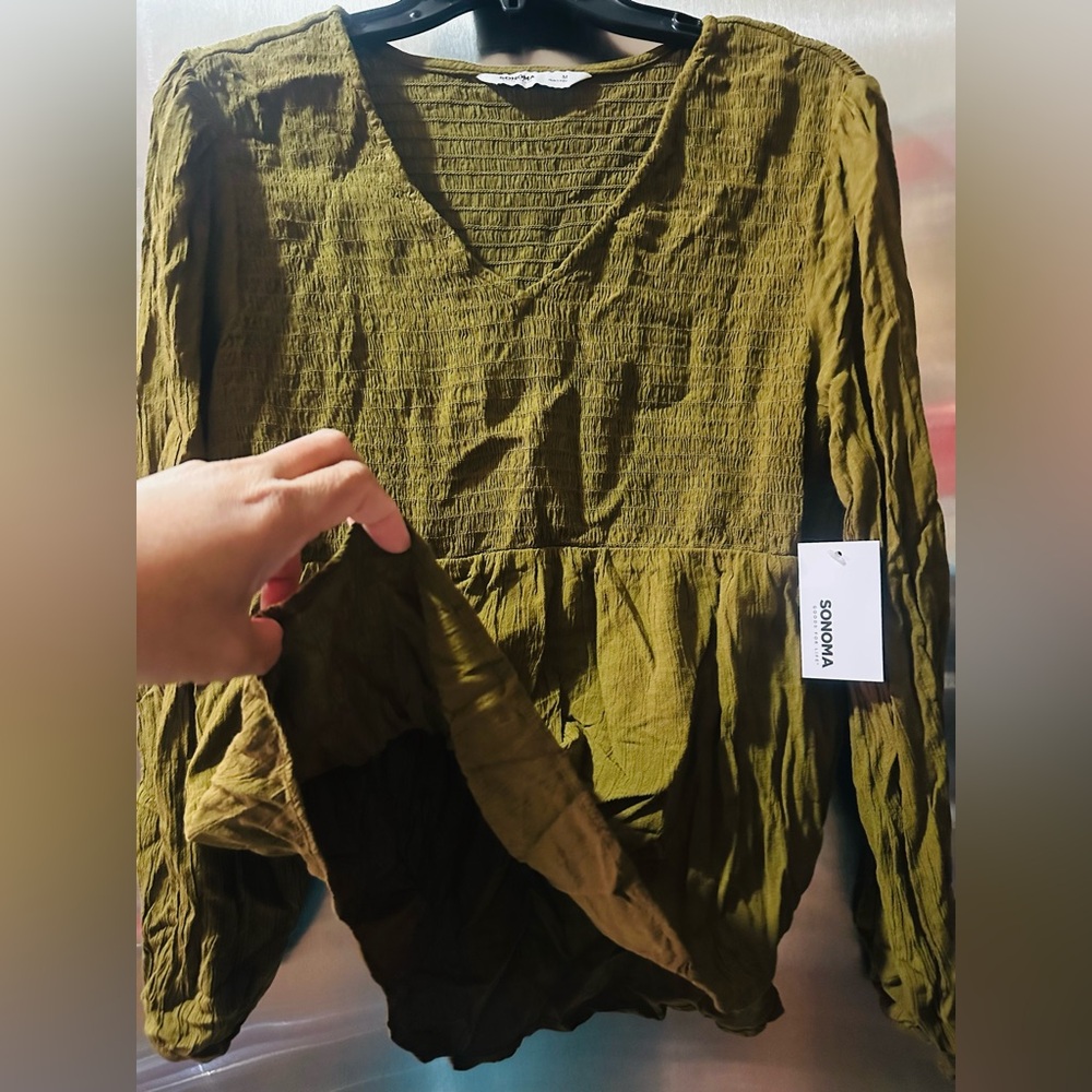 Sonoma✨🤎💚Women's Olive Textured Blouse - Picture 2 of 4